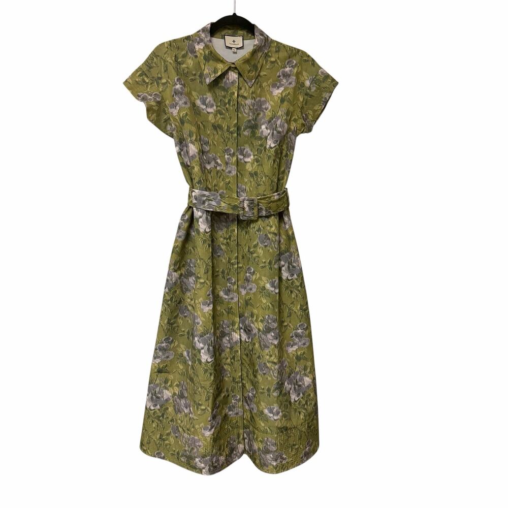 Tuckernuck Chloe Midi Dress Green Muted Meadow Floral XL Cottagecore Garden
